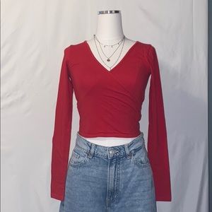 Red Crossed Long Sleeve Crop Top